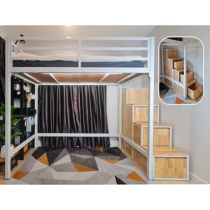 เตียงยกสูง บันไดลิ้นชักไม้